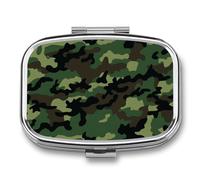 Green Military Camo Pill Organizer Small Pill Box with Two Compartments Pill Case Metal Medicine Organizer Portable Medicine Box Holder Medication Holder Travel Pill Container