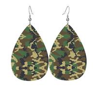 Green Military Camo Print Leather Teardrop Dangle Earrings Fashion