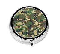 Green Military Camo Print Mini Metal Pill Box 2.0x2.0x0.7 in Round Travel Medicine Pill Organizer Box for Purse Pocket