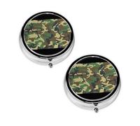 Green Military Camo Print Pill Box 3 Compartment Medicine Pill Case,Portable for Pocket Or Purse Pill Organizer Decorative Metal Medicine Vitamin Organizer Unique Gift