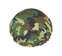Green Military Camo Print Premium Double Layer Shower Cap For Women With Reusable Shower Cap For Hair - Waterproof Plastic Cap - Shower Caps For Long, Short And Curly Hairs