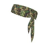 Green Military Camo Print Sports Head Tie Adjustable Headband For Men And Women, Sweatband For Running, Tennis, Workout, Karate, Ninja, Basketball, And Athletic