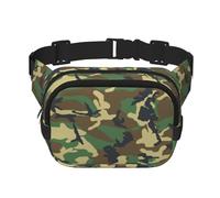Green Military Camo Print Unisex Square Double Layer Waist Bag Crossbody Fanny Pack Travel Workout Accessory, Black, One Size, Black, One Size