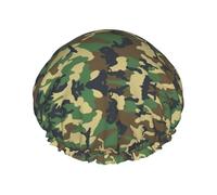 Green Military Camo Printed Bathing Cap, Dual Layer Hair Protector, Elastic Hair Cover For Washing Face, 10.6in/27cm