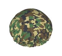 Green Military Camo Printed Bathing Cap, Dual Layer Hair Protector, Elastic Hair Cover For Washing Face, 10.6in/27cm