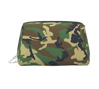 Green Military Camo Printed Cosmetic Organizer, Shockproof Beauty Case Featuring Wide Zipper Opening for Travel