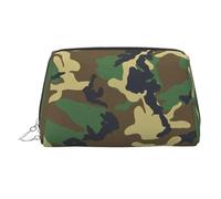 Green Military Camo Printed Cosmetic Organizer, Shockproof Beauty Case Featuring Wide Zipper Opening for Travel