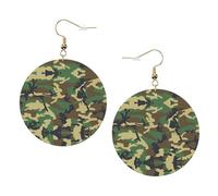 Green Military Camo Printed Faux Leather Earrings Set For Women, 1 Pair Lightweight Dangle Drop Pierced Earrings Jewelry Gifts For Women