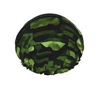 Green Military Camo Reusable Shower Cap,Double Layer Water Shower Non Wetting Hair Cap,Large Size For All Hair Lengths