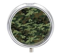 Green Military Camo Travel Pill Box Case 3 Compartment Cute Pill Organizer Metal Pill Holder with Mirror Small Medicine Organizer Daily Pill Container for Purse Pocket Portable Meds Box