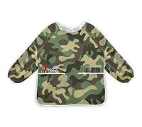 Green Military Camouflage Kids Art Smock for Toddler Children Apron Waterproof Painting Artist Feeding Bib Smocks Ages 1-6
