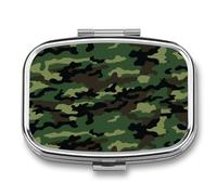 Green Military Camouflage Pill Case, 2 Compartments Small Pill Box Metal Portable Medicine Box Mini Medicine Organizer Storage Travel Organizer for Pocket Purse