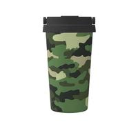 Green Military Camouflage Prints Coffee Cup 500ml Insulated Travel Mug Stainless Steel Car Cup with Leakproof Lid for Hot and Cold Water Coffee Tea