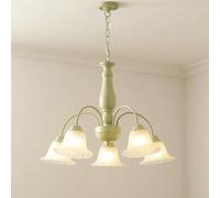 Green Milk Glass 3 Nordic White Flower Chandelier Floral Hanging Pendant Sputnik French Country Ceiling Light for Bedroom Kitchen Island Dining Living Room