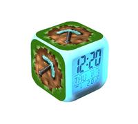 (green) Minecraft Colorful Color Changing Quartet Alarm Clock Led Night Light Birthday Gift Christmas Gift Style G