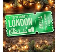 Green Mirror Acrylic Ticket London Day Out Trip Personalised Any Text Voucher | Custom Surprise Reveal Voucher Ticket | Announcement Greeting Card | Note Card