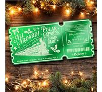 Green Mirror Acrylic Ticket Polar Express Train Christmas Personalised Any Text Voucher | Custom Surprise Reveal Voucher Ticket | Announcement Greeting Card | Note Card