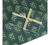 Green Mistletoe Christmas Wrapping Paper - Festive Gift Wrap for Men, Women, Boys & Girls, Family - Classic Holiday Leaves & Berries Design - Made in the UK by Dyefor (Green, 2 Sheets (50x70cm))