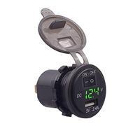 Green Mobile Phone Charger Socket Digital Display Voltmeter USB Charger Socket With ON-OFF Switch For Car Motorcycle ATV