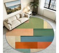 Green Modern Check Round Rug 90 cm, Geometric Grid Washable Carpet | Contemporary Plaid Circle Floor Mat, Non Slip Rubber Grip Base, Easy Clean Low Pile Accent Rug for Coffee Table & Lounge