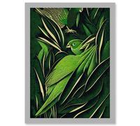 Green Modern Vintage Retro Abstract Jungle Tropical Leaves Parrots Illustration Artwork Framed Wall Art Print A4 Artery8 Light Grey One Size