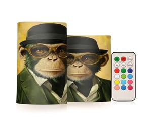 Green Monkey Flameless Candles with Remote Timer Battery Operated Candles Flickering LED Candles Pillar Candles Set of 2 for Home Holiday Decor