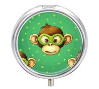 Green Monkey Pill Box, 3 Compartment Small Pill Case Waterproof Travel Pill Organizer for Pocket Or Purse Portable Mini Medicine Tablet Vitamin Holder Pill Case