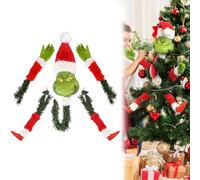 Green Monster Christmas Tree Topper Decorations, Elf Head Arms and Legs Hanging Tree Decor, Home Xmas Ornaments