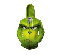 (Green Monster Zipper 001, 4XL) The Grinch's 3D zippered hoodie