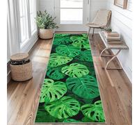 Green Monstera Carpet Runners for Hallways Non Slip, Tropical Leaves Runner Rug 80 x 150 cm Long Washable, Kitchen Entryway Hall Bedroom Decor, Soft Low Pile ls&qw347