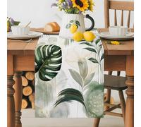 Green Monstera Leaf Tropical Leaves Table Runner 36 Inches Long, Arch Stripe Boho Style Washable Table Runners Heat-Insulation Kitchen Dining Table Decorations for Home Party Decor 13x36in