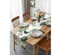 Green Monstera Leaf Tropical Leaves Table Runner 90 Inches Long, Arch Stripe Boho Style Washable Table Runners Heat-Insulation Kitchen Dining Table Decorations for Home Party Decor 13x90in