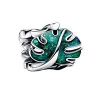 Green Monstera Leaves Charm 925 Silver Charm Compatible with Pandora Charms, Trollbeads, Chamilia, Biagi and Many Other UK Charm Bracelets.