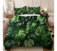 Green Monstera Leaves Duvet Cover Set Soft Microfiber Super King Comforter Cover Tropical Plants Quilt Bedding Set with Hidden Zipper Closure And Comforter Cover Pillowcase