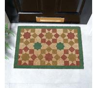 Green Moroccan Tile Pattern Coir Doormat (60 x 40cm) Artsy Mats Brown 40cm x 60cm