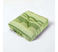 HOMESCAPES Morocco Striped 100% Cotton Floor Cushion Green 40 x 40 x 8 cm Square Indoor Garden Dining Chair Booster Seat Pad Cushion