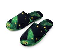 Green Moths with Skull Men's Cozy House Slippers Winter Warm Shoes with Anti-Slip Sole for Travel Indoor Outdoor