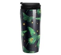 Green Moths with Skull Portable Coffee Cups Insulated Mug Water Tumbler with Lid Sealed for Hot Cold Drinks 350ml