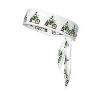 Green Motocross Dirt Bike Pattern Head Ties Headband for Men Women Adjustable Sports Sweatband Headband Karate Tie Back for Basketball Running Tennis