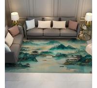 Green Mountain Area Rug, 120x180cm Watercolor Forest Carpet for Living Room