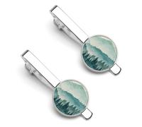 Green Mountain Landscape 2 Pcs Tie Clips for Men Necktie Tie Bar