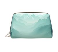 Green Mountain Landscape Makeup Bag for Women Cosmetic Bags Leather Travel Makeup Case Organizer Waterproof Make up Pouch Open Flat Toiletry Bag Portable Storage Pouch for Travelling, Gold, One Size