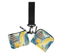Green Mountains Orange River Women's Coin Wallet Card Holder Small Detachable Business Card Case Money Organizer with Keychain for Ladies 2 Pcs, Green mountains Orange River, One Size, Casual