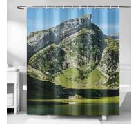 Green Mountains Shower Curtain Natural Scenery Shower Curtains for Bathroom Mould Resistant Fabric 3D Bathtub Curtain Waterproof Polyester Size 180x200 cm (71 x 79 Inch) with 12 Hooks b.1841