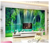 Green Mountains Waterfalls Lakes Lotus Modern 3D Wallpaper Premium Textured Silk Neutral Tones Material Ideal for Living Room Bedroom-350cm×256cm