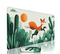 Green Mouse Mat Large Gaming Mouse Pad Fox Computer Keyboard Pads xxl 900x400x3mm Waterproof Smooth Cloth Surface with Rubber Base Non-Slip Desk Matt with Stitched Edges for Laptop, Office w-1615