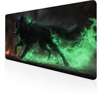 Green Mouse Mat, Large Mousepad 1600x800x3mm Wolf Gaming Mouse Pad, Desk Pad with Stitched Edges, Extended Waterproof Keyboard Mat Non-Slip Rubber Base for Office, Home Desk Accessories for Men D1-908