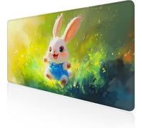 Green Mouse Mat,Large Mousepad 900x400x3mm Rabbit Gaming Mouse Pad,Desk Pad with Stitched Edges,Extended Waterproof Keyboard Mat Non-Slip Rubber Base for Office,Home Desk Accessories for Men D1-972