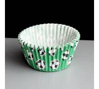 Green Muffin Cupcake Cases with Footballs On (Pack of 36)