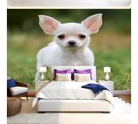 Green Mural Wallpaper Animal Chihuahua Puppy Photo Wallpaper 3D Effect 200 x 140 cm Non-Woven Wall Mural Home Bedroom Living Room Tv Background Poster Decoration